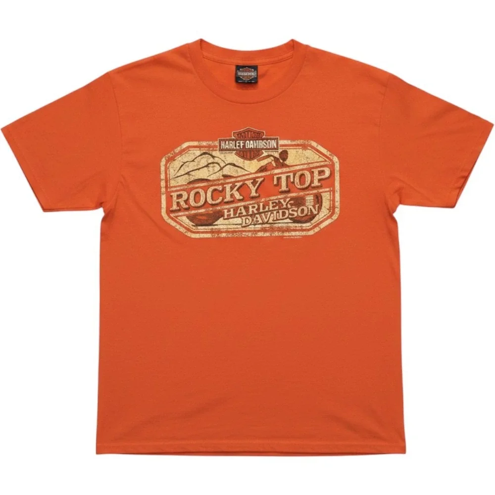 Harley Davidson Rocky Top Pigeon Forge TN Orange Graphic T-Shirt Short Sleeve
